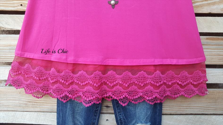 LACE LAYERING BASIC TOP IN HOT PINK [product vendor] - Life is Chic Boutique