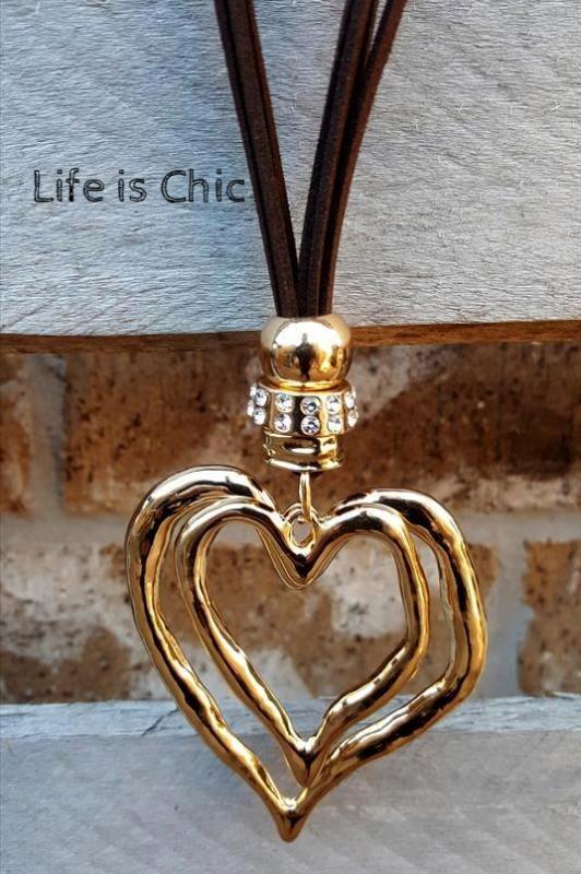 HEART ON HEART DESIGN NECKLACE - GOLD COLOR [product vendor] - Life is Chic Boutique