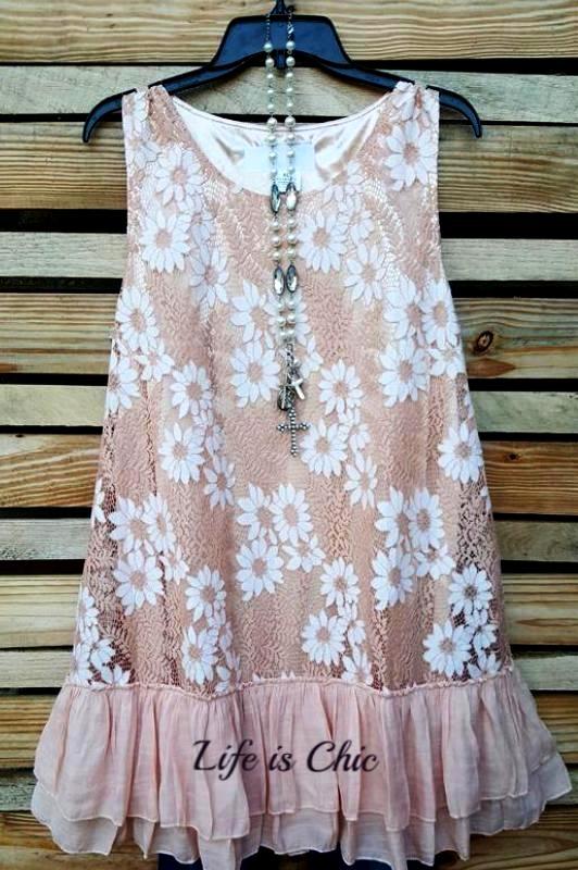 PERFECTLY POSH & STILL COMFY FLORAL LACE TUNIC, NUDE [product vendor] - Life is Chic Boutique