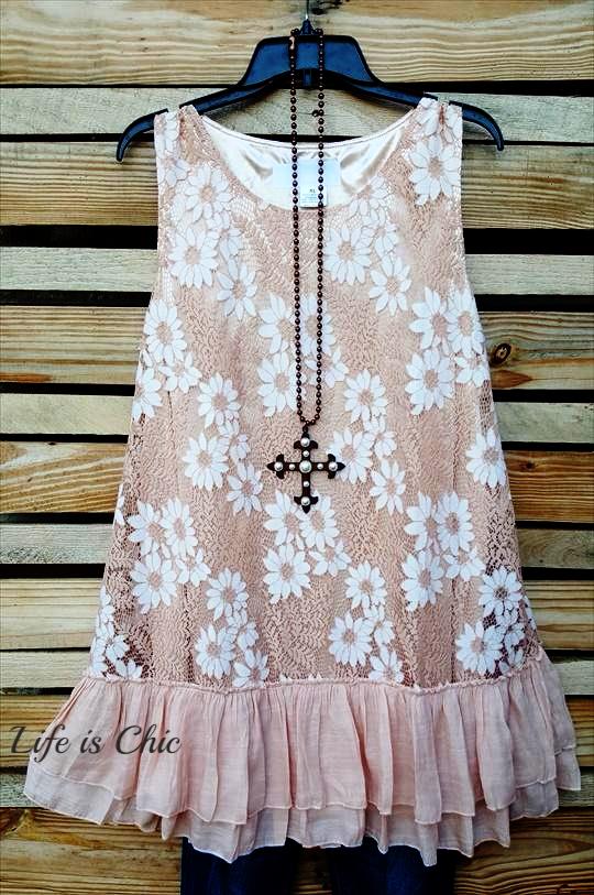 PERFECTLY POSH & STILL COMFY FLORAL LACE TUNIC, NUDE [product vendor] - Life is Chic Boutique