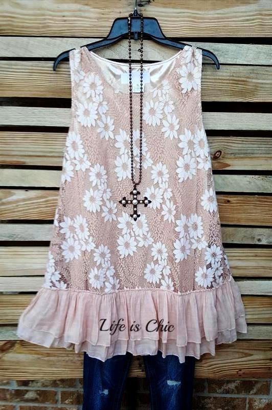 PERFECTLY POSH & STILL COMFY FLORAL LACE TUNIC, NUDE [product vendor] - Life is Chic Boutique