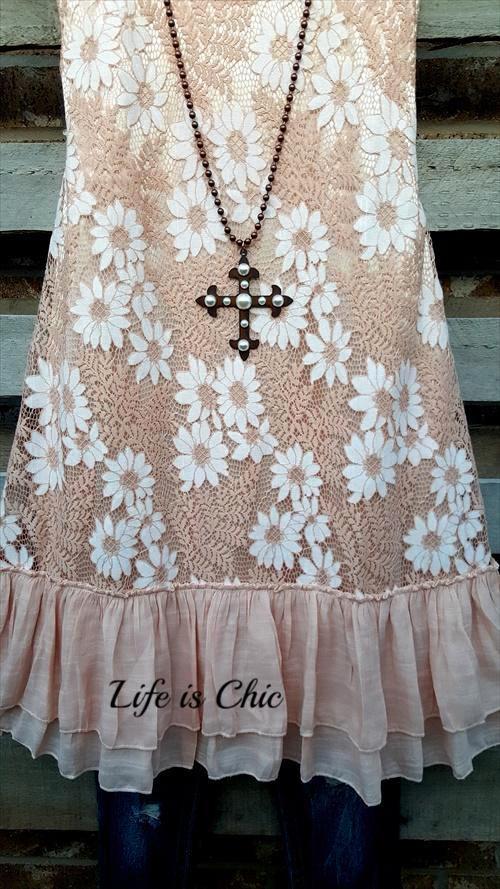 PERFECTLY POSH & STILL COMFY FLORAL LACE TUNIC, NUDE [product vendor] - Life is Chic Boutique
