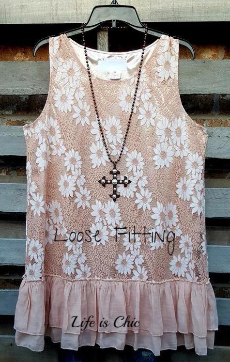 PERFECTLY POSH & STILL COMFY FLORAL LACE TUNIC, NUDE [product vendor] - Life is Chic Boutique