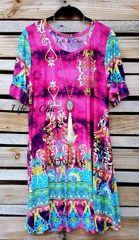 TAJ MAHAL BEAUTY DRESS IN FUCHSIA & MINT MIX [product vendor] - Life is Chic Boutique