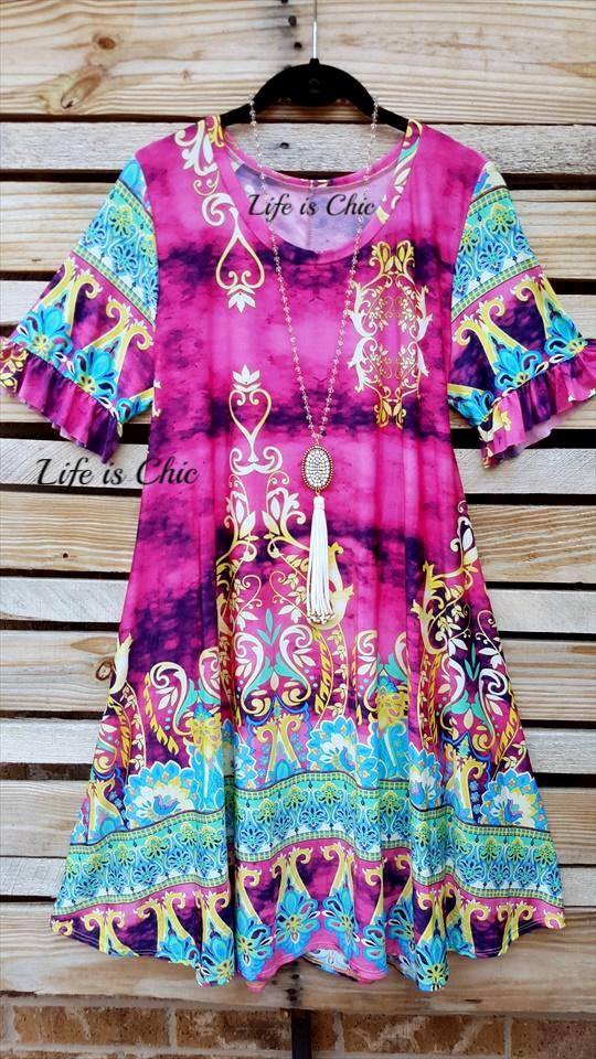 TAJ MAHAL BEAUTY DRESS IN FUCHSIA & MINT MIX [product vendor] - Life is Chic Boutique