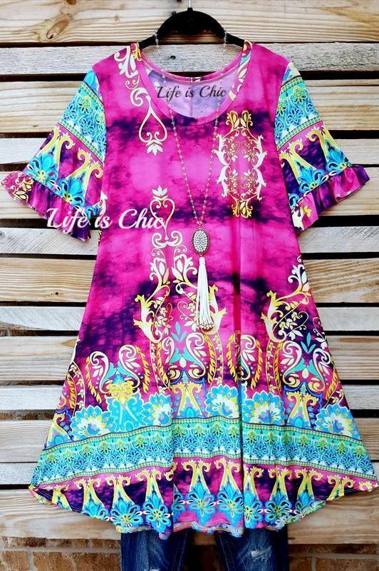 TAJ MAHAL BEAUTY DRESS IN FUCHSIA & MINT MIX [product vendor] - Life is Chic Boutique