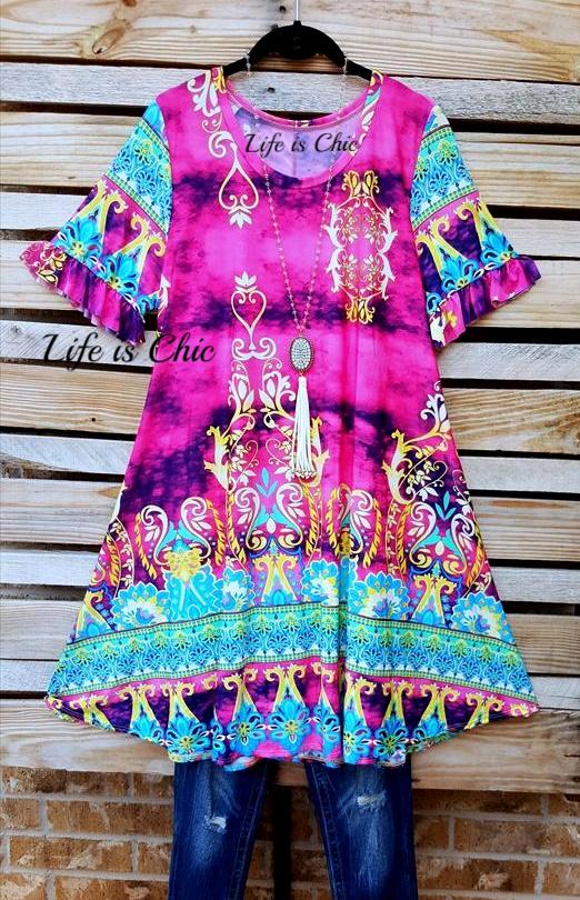 TAJ MAHAL BEAUTY DRESS IN FUCHSIA & MINT MIX [product vendor] - Life is Chic Boutique