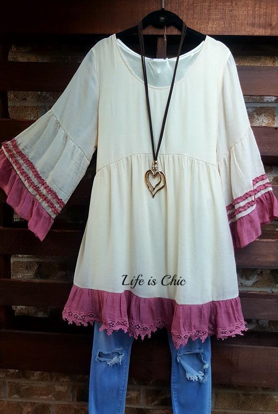 BOHEMIA WINDS TUNIC IN BEIGE & MAUVE [product vendor] - Life is Chic Boutique