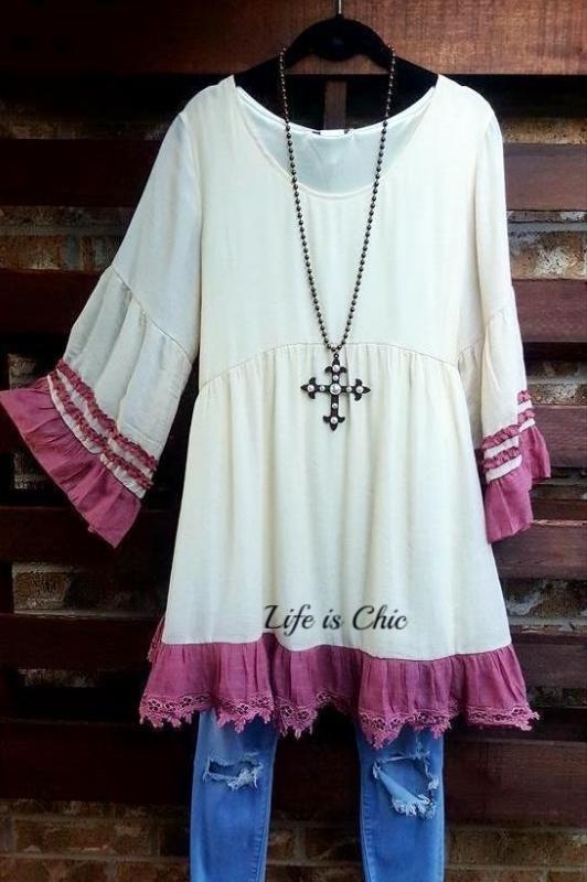 BOHEMIA WINDS TUNIC IN BEIGE & MAUVE [product vendor] - Life is Chic Boutique