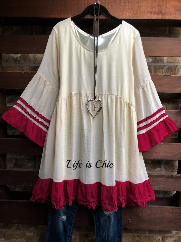 BOHEMIA WINDS TUNIC IN BEIGE AND CRIMSON [product vendor] - Life is Chic Boutique