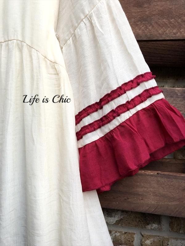 BOHEMIA WINDS TUNIC IN BEIGE AND CRIMSON [product vendor] - Life is Chic Boutique