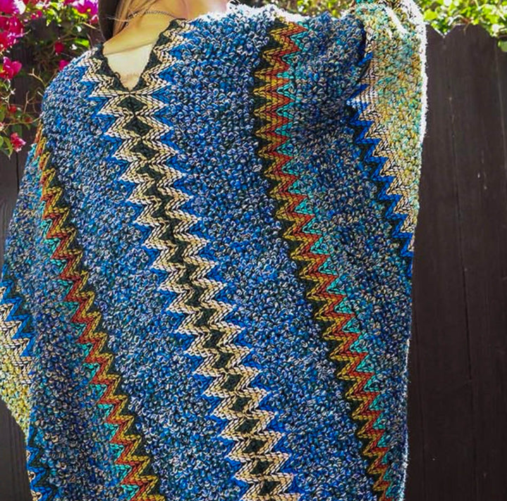 Authentic Beauty Bohemian Crochet Kimono in Blue & Multi-Color