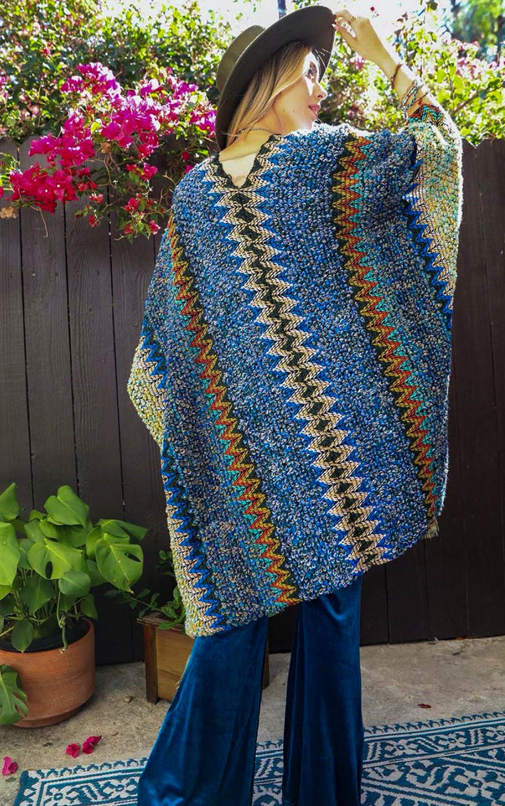 Authentic Beauty Bohemian Crochet Kimono in Blue & Multi-Color