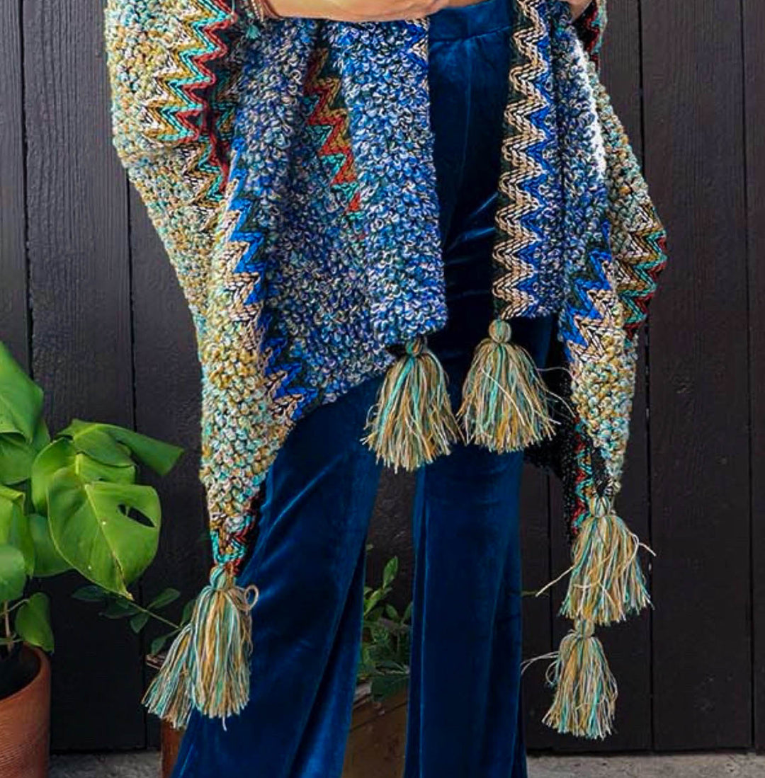 Authentic Beauty Bohemian Crochet Kimono in Blue & Multi-Color