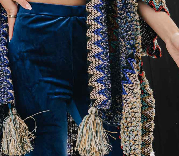 Authentic Beauty Bohemian Crochet Kimono in Blue & Multi-Color