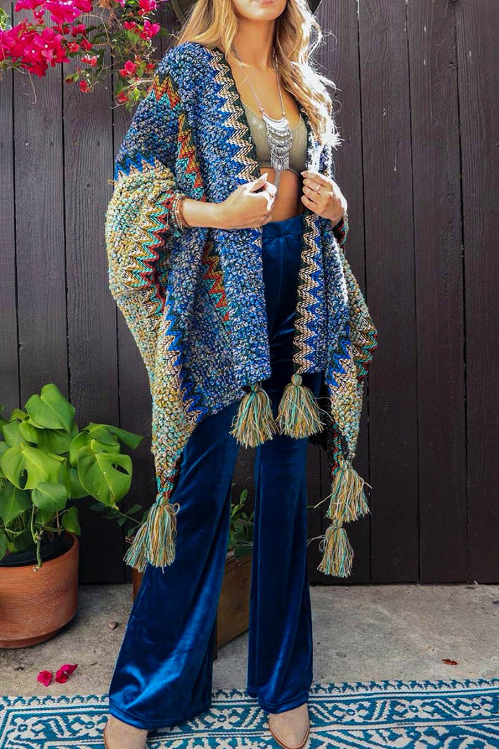 Authentic Beauty Bohemian Crochet Kimono in Blue & Multi-Color