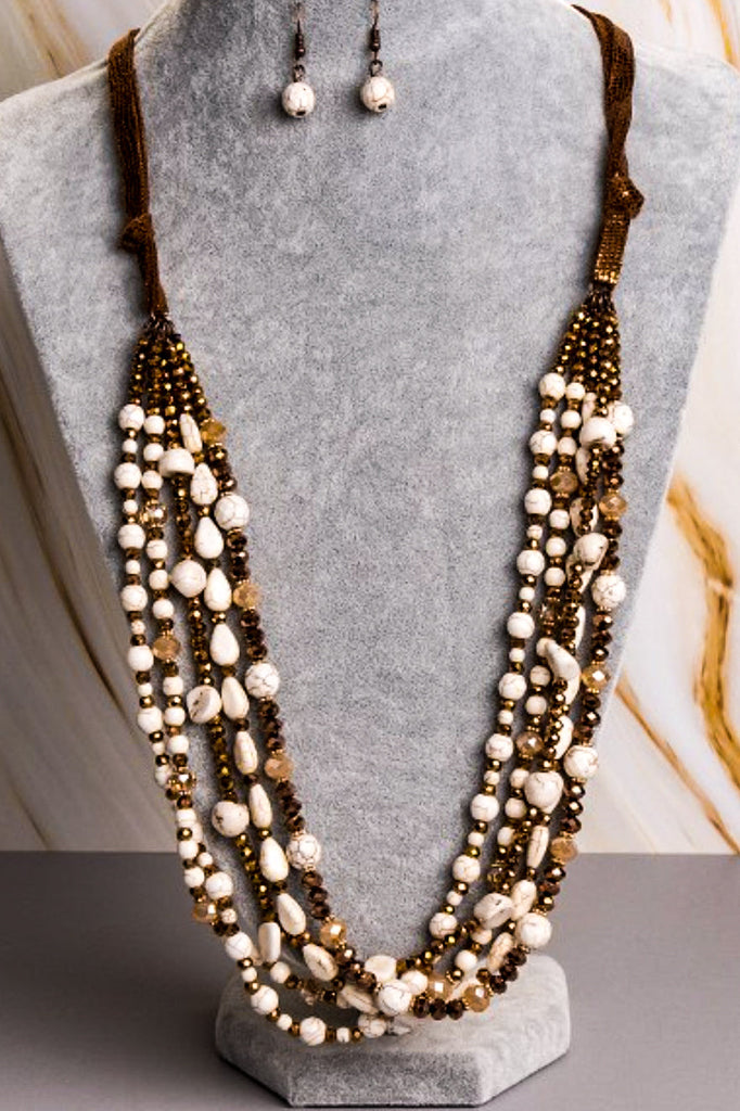 BEAUTY PERSONIFIED IVORY BEADS TURQUOISE LAYERED NECKLACE