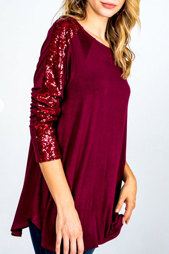 6-12 SIZE -SEQUIN TOP IN  BURGUNDY 6-10 SIZE--------SALE