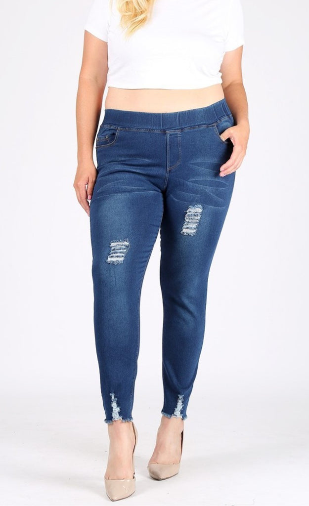 LET'S GO DISTRESSED SKINNY JEGGINGS DENIM PLUS SIZE