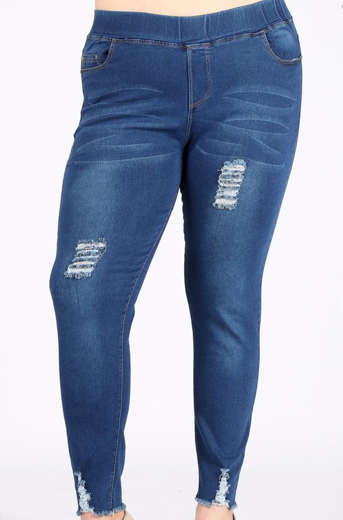 LET'S GO DISTRESSED SKINNY JEGGINGS DENIM PLUS SIZE