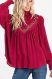 EMBROIDERED TOP IN BURGUNDY --------- SALE