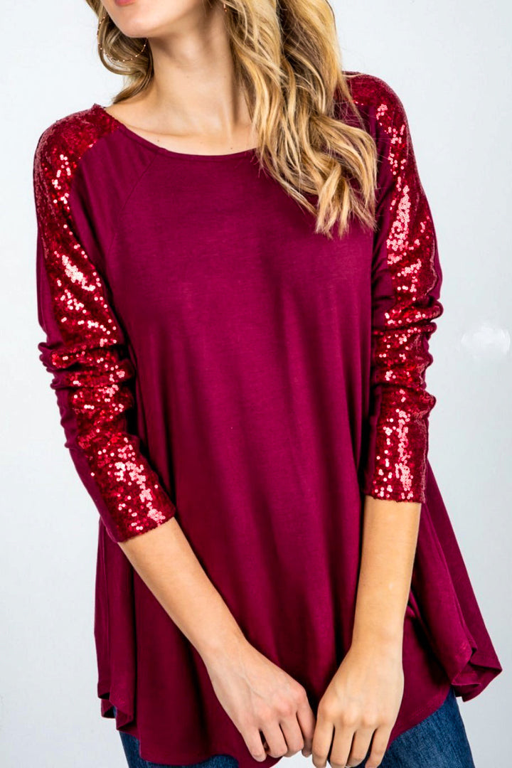 6-12 SIZE -SEQUIN TOP IN  BURGUNDY 6-10 SIZE--------SALE