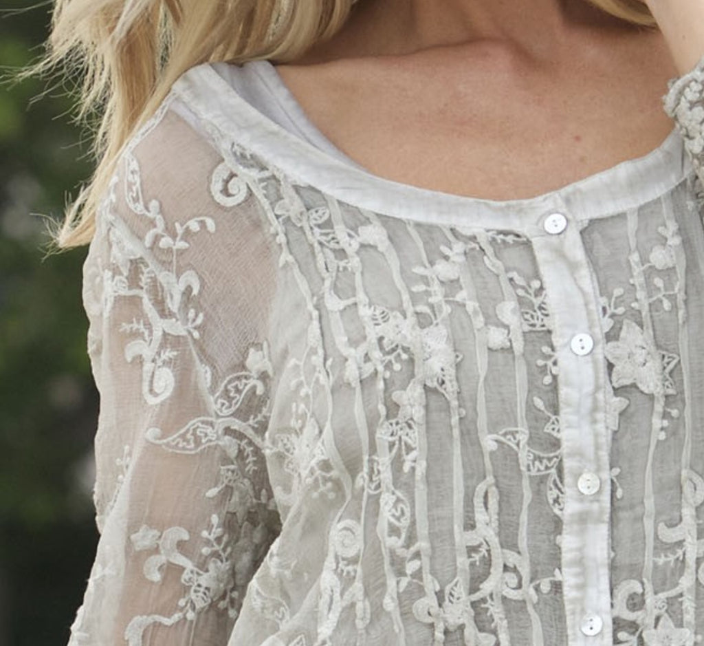PURE PERFECTION BOHO-CHIC 100% SILK  SET TOP & JACKET IN CRYSTAL COLOR