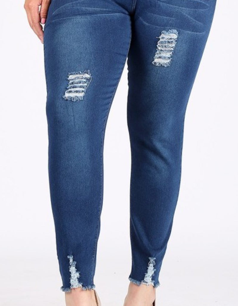 LET'S GO DISTRESSED SKINNY JEGGINGS DENIM PLUS SIZE