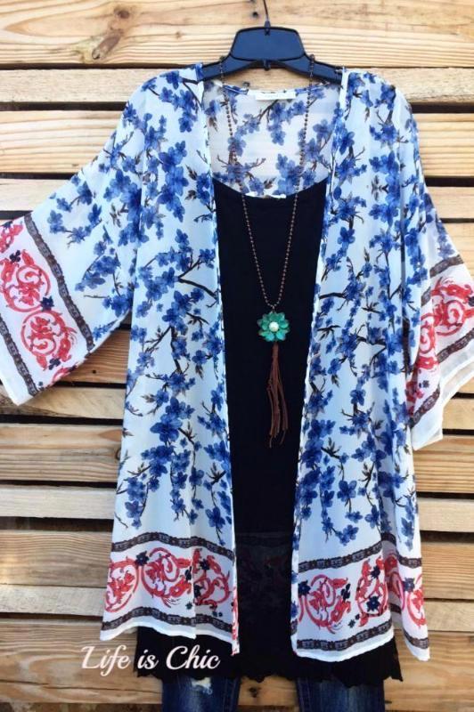 ALL THE WAY TO PARADISE KIMONO IN BLUE MIX [product vendor] - Life is Chic Boutique