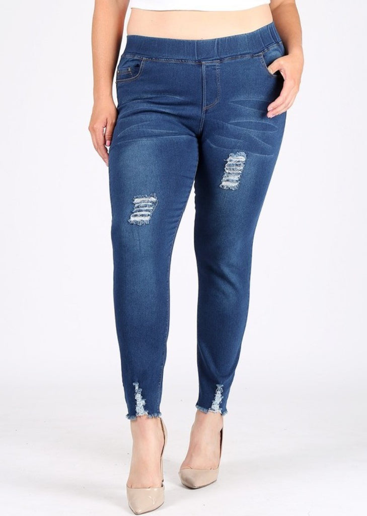 LET'S GO DISTRESSED SKINNY JEGGINGS DENIM PLUS SIZE