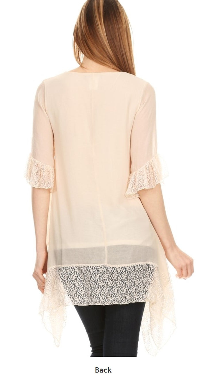 ROMANTIC MODERN LACE ASYMMETRIC DRESS IN BEIGE