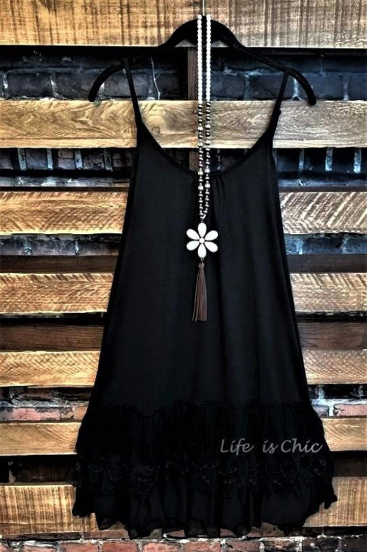 Only In My Heart Black Lace Camisole Slip Dress Extender-------Sale