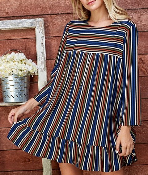 LIVING IN HARMONY BLUE & MULTI-COLOR STRIPE DRESS-----------SALE