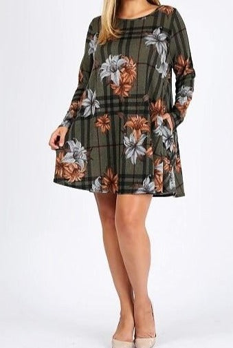 You Are My Forever Floral Sweater Dress in Olive-------------------SALE