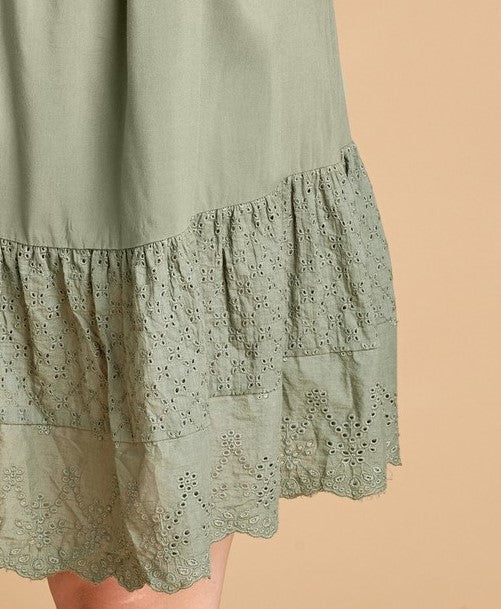 LACE EMBROIDERED DRESS IN OLIVE- PLUS SIZE-----SALE