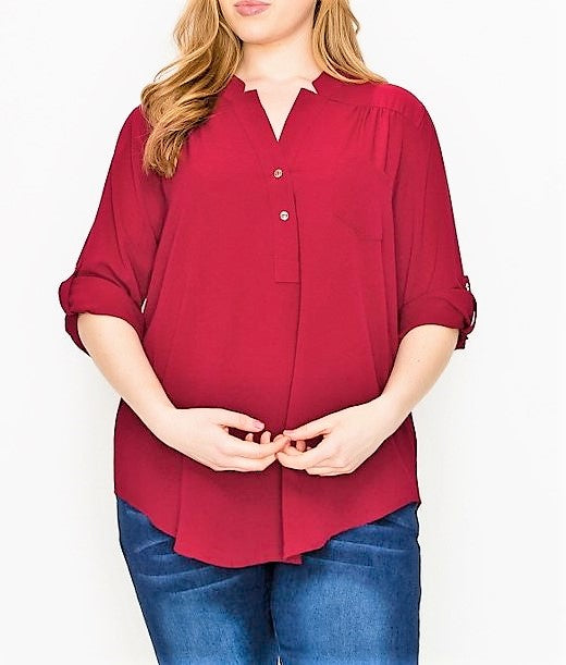 * 2X & 3X ) CALL THIS CLASSIC TOP IN BURGUNDY ---------SALE