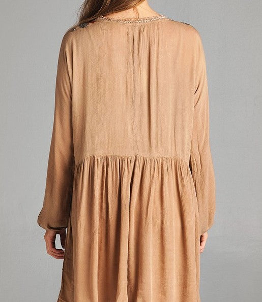 EMBROIDERED DRESS IN TAN REGULAR & PLUS SIZE---------sale