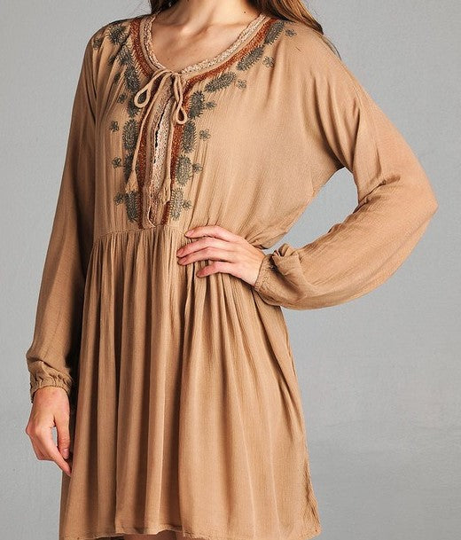 EMBROIDERED DRESS IN TAN REGULAR & PLUS SIZE---------sale