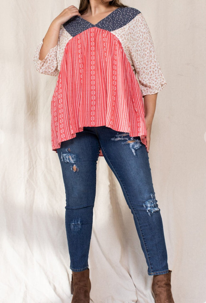 TOGETHER AS ONE HEART BLUE RED & WHITE OVERSIZED TOP