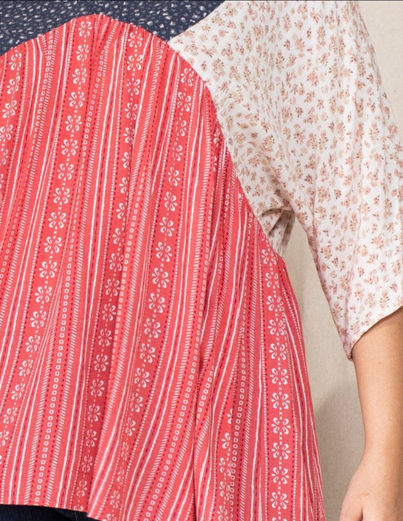 TOGETHER AS ONE HEART BLUE RED & WHITE OVERSIZED TOP