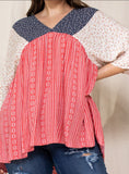 TOGETHER AS ONE HEART BLUE RED & WHITE OVERSIZED TOP