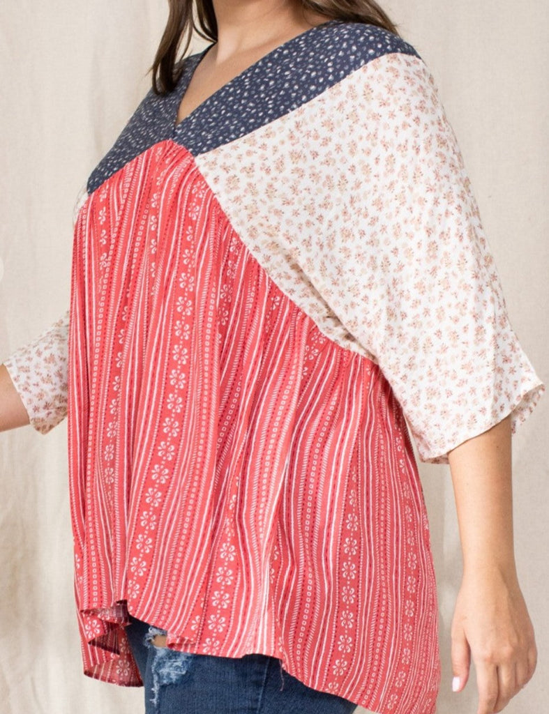 TOGETHER AS ONE HEART BLUE RED & WHITE OVERSIZED TOP