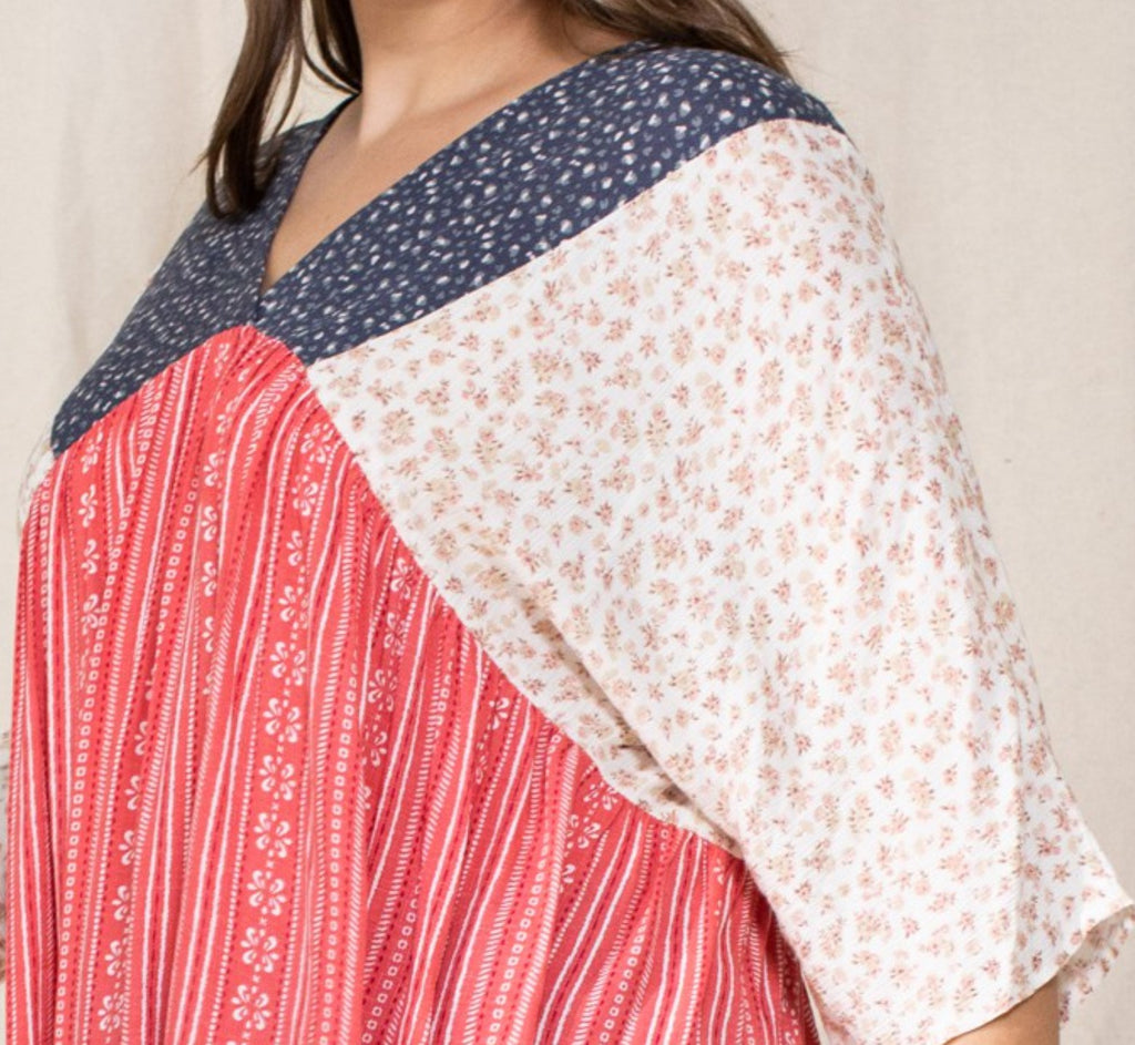 TOGETHER AS ONE HEART BLUE RED & WHITE OVERSIZED TOP