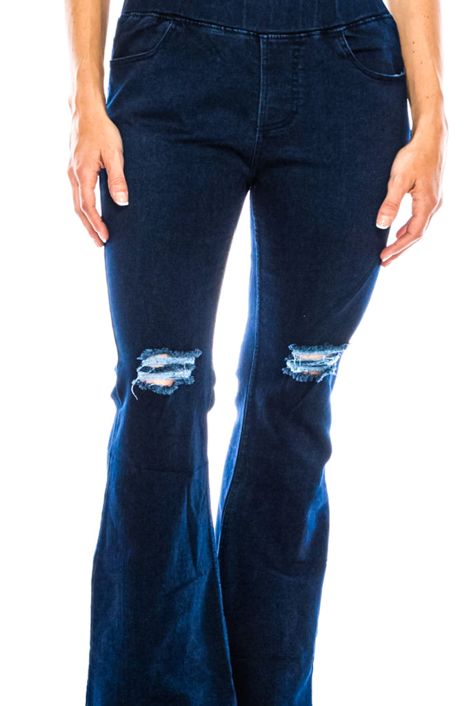 Timeless Retro Flare Distressed Jeggings Dark Denim Plus Women's Pants