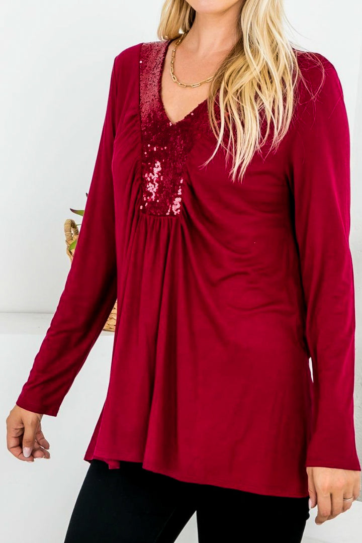 SEQUIN 6-14 TOP IN BURGUNDY--------SALE