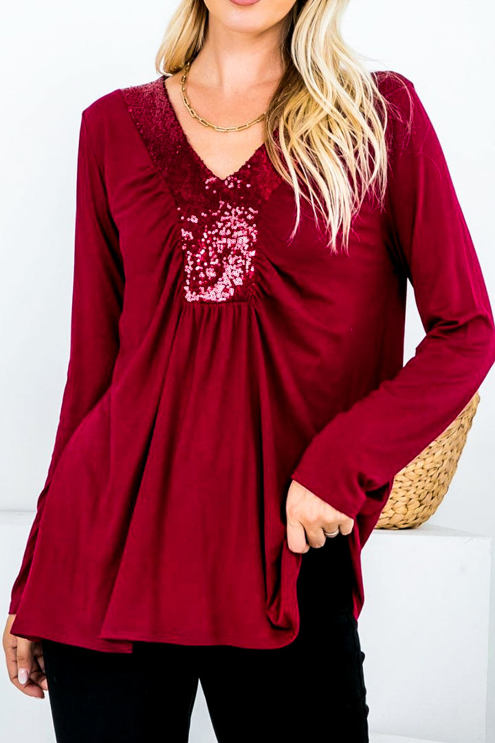 SEQUIN 6-14 TOP IN BURGUNDY--------SALE