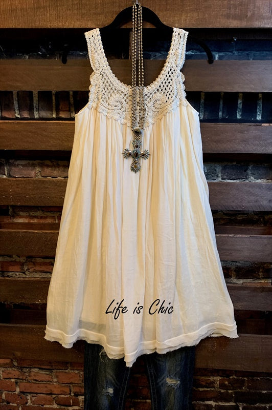 YOU 'RE TOO PRECIOUS BOHO CROCHET SHABBY DRESS IN BEIGE