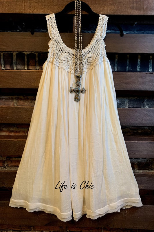 YOU 'RE TOO PRECIOUS BOHO CROCHET SHABBY DRESS IN BEIGE