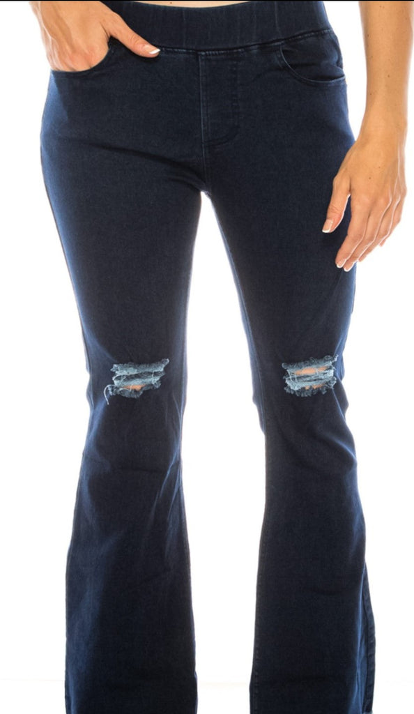 Timeless Retro Flare Distressed Jeggings Dark Denim Plus Women's Pants