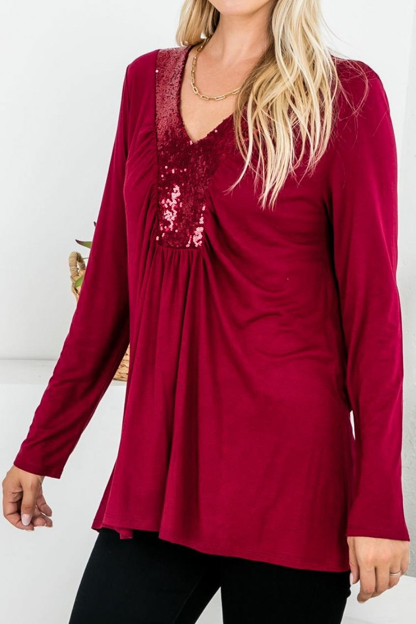 SEQUIN 6-14 TOP IN BURGUNDY--------SALE